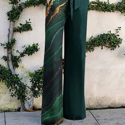 Printed Long Sleeve Collared Casual Jumpsuit